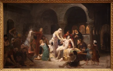 Magyar Szent Erzsébet (1207-1231) beteggondozó. Pierre Auguste Cot (1837-1883) festménye, olaj, vászon