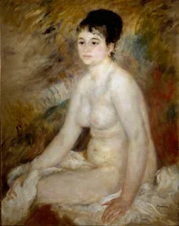 Fürdés után. Portré egy meztelen nő ül. Pierre Auguste Renoir festménye (Pierre-Auguste
