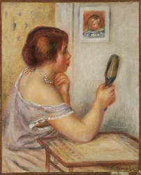 Gabrielle tükröt tart vagy Marie Dupuis tükröt tart Coco portréjával, 1900-as évek eleje