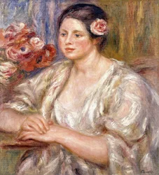 Madeleine fehér blúzban és virágcsokorban, 1915-1919
