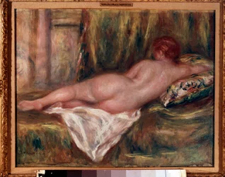 Hátulról látott meztelen nő vagy fürdő után pihenő nő, Pierre-Auguste Renoir (1841-1919) festménye, 1909, M. 0,41 x 0,52 m, Párizs, Musée d
