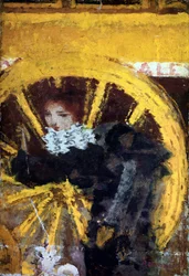 Az omnibusz Fiatal nő és kutyája egy kocsi kerekei közelében. Pierre Bonnard (1867-1947) festménye, 1895-ös gyűjtemény: Vicomtesse de Maublanc