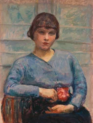 Fiatal lány kékben, rózsával, 1916 körül (olaj, vászon)