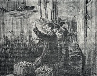 Aubusson gobelin: a kárpitosok fejjel lefelé dolgoznak Gravírozás a Pierre Calmette Collection privee „Excursion a travers les metiers” című könyvéből
