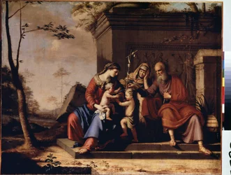 ""A Szent Család"" Pierre Cauchy (?-1687) festménye 1655 Méret: 78x106 cm Ermitázs Múzeum, Szentpétervár, Oroszország
