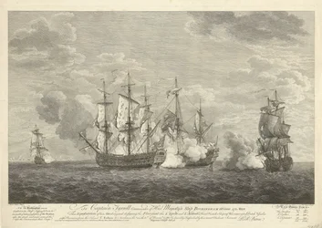 Egy angol hajó támadása három francia hajó ellen St. Eustatiusnál, 1758