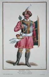 Eurs VII a „Recueil des Estampes, Representant les Rangs et les Dignites, a Costume of All Existing Nations szerint”, 1780-ban megjelent (kézzel színezett metszet)