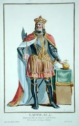 I. László (1040-95) Cseh királya a Receuil des Estampes-ből, a rangokat és a méltóságokat képviselő, az összes létező nemzet viselete szerint, 1780-ban (kézzel színezett metszet)