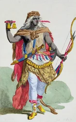 Anna Nzinga királynő (1583-1663), a "Receuil des Estampes, representant les Rangs et les Dignites, suivant le Costume de toutes les Nations existantes" című, 1780-ban megjelent kiadványból (kézi színes metszet).