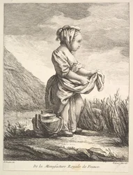 Kislány edénnyel a lábánál, Premier Livre de Figures daprès les porcelain..., 1757-ből.