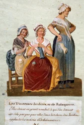 Francia forradalom: jakobinus kötők vagy Robespierre. Pénzt adtunk ezeknek a nőknek, hogy elmenjenek a Jacobin Clubba. Pierre Etienne Lesueur gouache (aktív 1791-1810 körül)