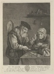Öregkor örömei ifjabb David Teniers festménye után, XVIII. század közepe.