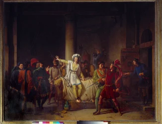 Százéves háború: „” Jeanne of Arc (1412-1431) a roueni börtönében”” 1431-ben az eretnekséggel vádolt Jeanne of Arc-t Philippe Auguste roueni kastélyának börtönébe zárták. Pierre Henri Revoil (1776-1842) festménye 19. századi Rouen musee des b