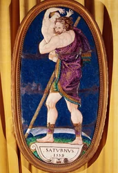 Szaturnuszt ábrázoló emléktábla a Chateau de Madridból, Neuilly, 1559 (festett zománc)