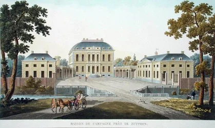 Tájház Zutphen közelében, Pierre Jacques Goetghebuer „Válogatás a Holland Királyság legkiemelkedőbb műemlékeiből, épületeiből és házaiból”, 1827-ben (akvatinta)