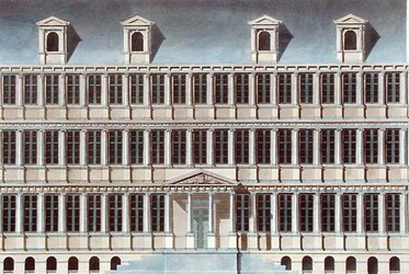 A genti városháza, Pierre Jacques Goetghebuer "Choix des Monuments, Edifices et Maisons les plus remarquables du Royaume des Pays-Bas" című, 1827-ben megjelent művéből (akvatinta).