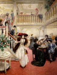 Jó idő: „A nagyszerű kávézó”. A festmény P. Poitevin (valószínűleg Pierre-Jean Poitevin) aláírásával
