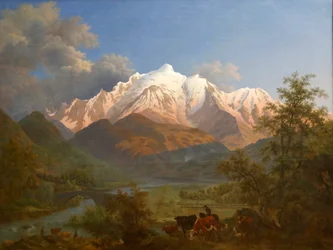 Kilátás a Mont Blanc-ra Sallanchesból alkonyatkor