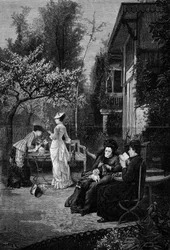 Őszibarack virágai (XIX. század). Metszet Pierre Beyle (1838-1902) festménye után. A „The Illustrous World”” 1250. számában, március 12-én
