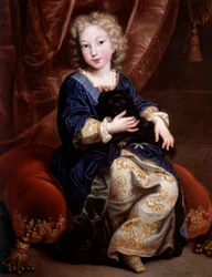 Fülöp francia herceg, Anjou hercege (1683-1746), a későbbi V. Fülöp spanyol király portréja fekete kutyájával