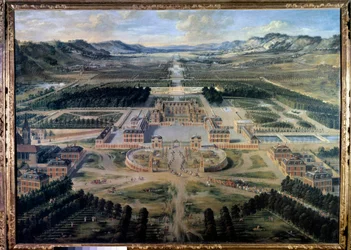 View of the Castle and Gardens of Versailles, taken from Paris Avenue in 1668 (oil on canvas)