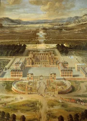 A versailles-i kastély kertjének látképe a párizsi sugárút felől, 1668. Részlet.