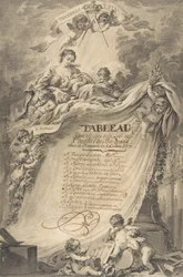 Oklevél a bordeaux-i szabadkőművesek számára, François Boucher nyomán, 1766.