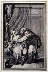 Hogyan jön a szellem a lányokhoz. in: Jean La Fontaine "Tales et nouvelles en verse". 1776. Illusztráció: P.P. Choffard.