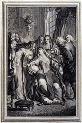 A beteg apátnő – Jean La Fontaine „Mesék és novellák versben” című művében. 1776. Illusztráció: P. P. Choffard.
