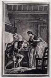 A sólyom – Jean La Fontaine „Mesék és novellák versben” című részében. 1776. Illusztráció: P. P. Choffard.