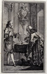 Le Gascon megbüntette – Jean La Fontaine „” Mesék és novellák versben” című részében. 1776. Illusztráció: P. P. Choffard.