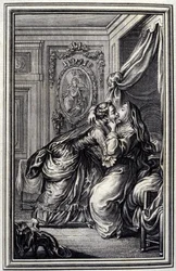 A Couturiere – Jean La Fontaine „Mesék és novellák versben” című részében. 1776. Illusztráció: P. P. Choffard.