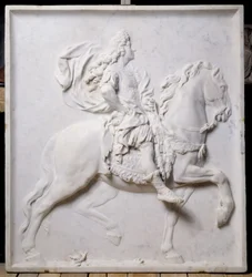 Alacsony dombormű, amely XIV. Lajost (1638-1715) ábrázolja lovon (szobor)