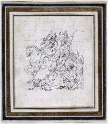 Pierre Puget (1620-1694) előkészületi rajza „Alexandre és Diogene”-hez (tintával papírra, tollra)