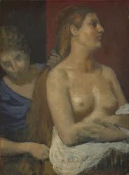 Egy női haját fésülködő szobalány, kb. 1883