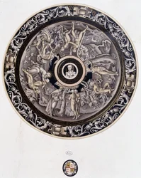 16. századi porcelántányér, amely a Genezist ábrázolja Pierre Reymondtól, Limoges