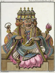 Brahma, a teremtés hindu istene Pierre Sonnerat „Voyage aux Indes et a la Chine” című művéből, vésette Poisson, kiadva 1782-ben