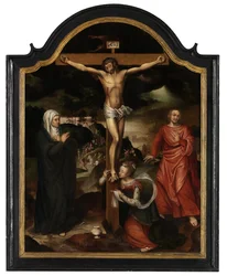 Krisztus a kereszten a Szűzanyával, Szent Jánossal és Mária Magdolnával (olaj, tábla)