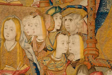 Flamand kárpit. Angyali Üdvözlet. Részlet, 1502-04 körül (arany, ezüst, selyem és gyapjú)