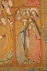 Flamand kárpit. Angyali Üdvözlet. Részlet, 1502-04 körül (arany, ezüst, selyem és gyapjú)