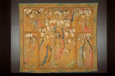 Flamand kárpit. Angyali üdvözlet, 1502–1504 körül (arany, ezüst, selyem és gyapjú)