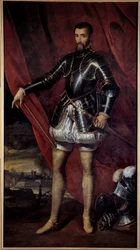 Francois de Lorraine, Guise hercege (1519-1563) egészalakos portréja Pieter Pourbus (1523-1584) festménye (ec.flam.) 17. századi Nancy, Musee des Beaux Arts