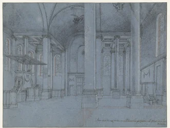 Kilátás a Nieuwe Kerk belsejére, Haarlem, az északi folyosó keleti végéről nézve Nyugatra nézve