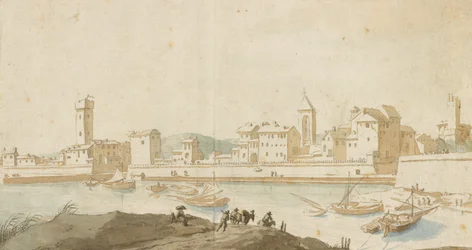 Civitavecchia látképe a kikötőfallal