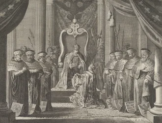 8. tábla: II. Maximilian császár koronát adományoz Amszterdam címerének, Cas...-ból, 1638.
