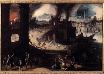 Pieter Schoubroeck (1570-1607) 17. századi Besancon trójai festményének pusztulása. Szépművészeti Múzeum