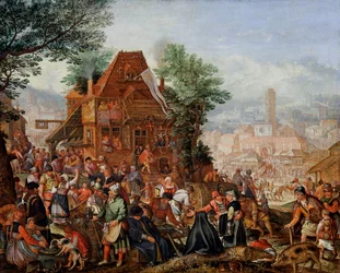 ""Falu ünnepe a templomszentelésért"" (Feast On The Anniversary Of A Church Consecration) II. Pieter Stevens (Stephani Petrus) festménye (kb. 1567-1624 után)
