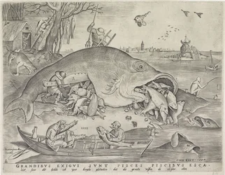 A nagy halak megeszik a kis halakat, vésette Pieter van der Heyden, 1557