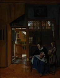 Egy nő kenyeret és vajat készít egy fiúnak, 1660-3