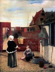 Egy nő és szobalánya az udvaron, 1660-1661, 1933